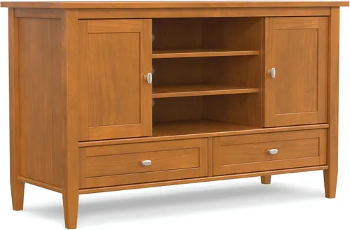 Vista 18 de SIMPLIHOME Warm Shaker - Soporte de TV de madera maciza de 72 pulgadas de Marrón rojizo