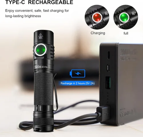 Vista 6 de Sofirn SC31 Pro linterna recargable de 2000 lúmenes, linterna recargable con potente LED SST40 6500K, para EDC, campamento, senderismo, pesca