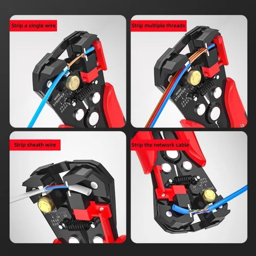 Vista 8 de Cortador de alambre autoajustable 5 en 1, herramienta multifuncional para prensado de cables, engarzado, corte, 10-24 AWG, 0.2-6.0 mm², (rojo)
