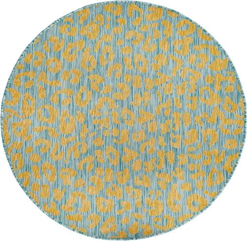 Vista 3 de Unique Loom Outdoor Safari Collection - Alfombra de área Leopard (4' 1" redonda, azul amarillo/azul)