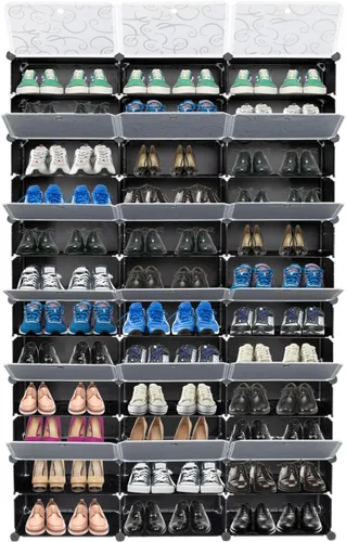 Vista 6 de CONFIAR Estante organizador portátil de 12 niveles, 72 pares, 36 rejillas, estante de almacenamiento de torre, soporte expandible para tacones