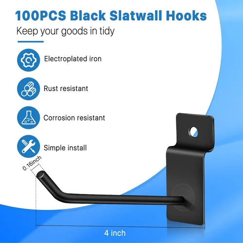 Vista 3 de 100 ganchos de pared de rejilla, ganchos resistentes de 4 pulgadas, ganchos para colgar en la pared de listones, accesorios de pared para garaje