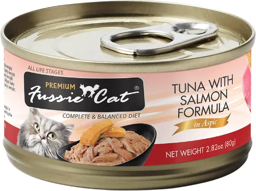Vista 11 de Fussie Cat Comida húmeda prémium de atún con pollo en Aspic sin granos para gatos, latas de 2.82 onzas, caja de 24 latas de atún con pollo en Aspic)