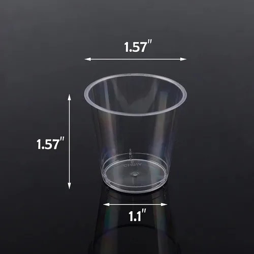 Vista 2 de Zcaukya 100 vasos de chupito, vasos duros desechables de plástico transparente de 1 oz, mini tazas, gran recipiente para salsa, degustación