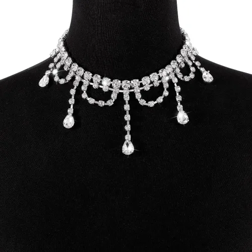Vista 4 de Missgrace Gargantilla sexy brillante con diamantes de imitación, cadena larga de cristal brillante, joyería para mujeres y niñas