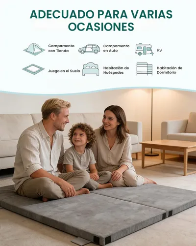 Vista 9 de Releep 3 Inch Dual-Sided Memory Foam Camping Mattress, Waterproof Camping Sleeping Pad with Portable Pillow & Carry Bag, Roll Up Cot Mattress Mat