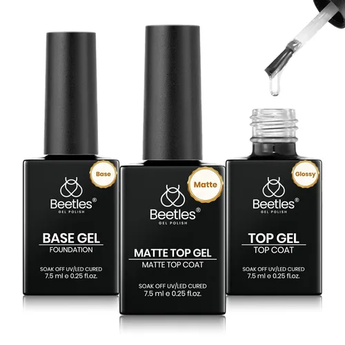 Vista 10 de Beetles - Juego de capa superior y base de gel que no se limpia para esmalte de uñas de gel 2pcs 0.5 fl oz Super Brillante y Larga Duración Soak
