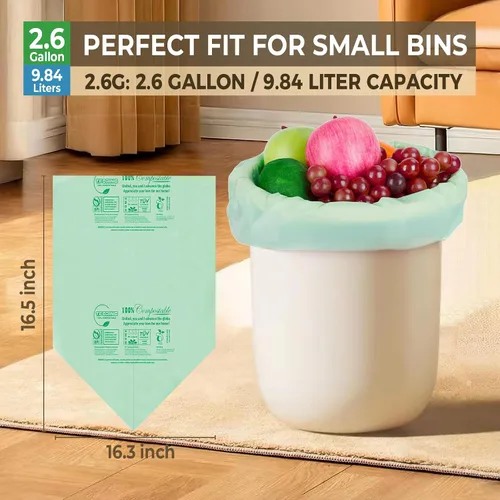 Vista 4 de Bolsas de compost pequeñas de 2.6 galones - 80 unidades de 0.8 mil de espesor, bolsas de basura compostables para contenedor de encimera