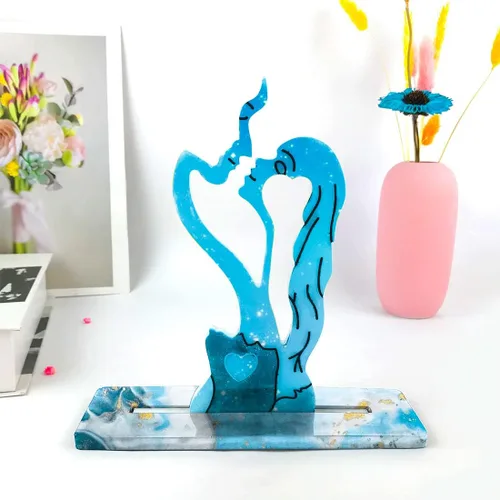 Vista 5 de Molde de resina para esculturas de pareja, kit de molde de silicona de estatua abstracta, molde de fundición epoxi para amantes del beso tallado