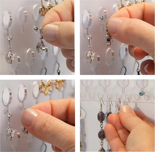 Vista 7 de Angelynn's Soporte para aretes colgantes de pared, organizador de joyas para colgar collares, pulseras, armario, bandeja de almacenamiento