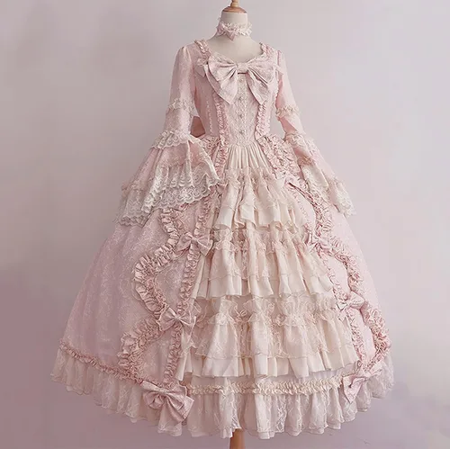 Vista 4 de Angel Lolita - Vestido para mujeres y niñas, para verano, otoño, paraíso, jardín, original, para cosplay, con lazo, cintura alta