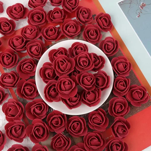 Vista 6 de 500 cabezas de rosas de espuma color burdeos, flores artificiales a granel para manualidades, ramos de boda, centros de mesa de baby shower