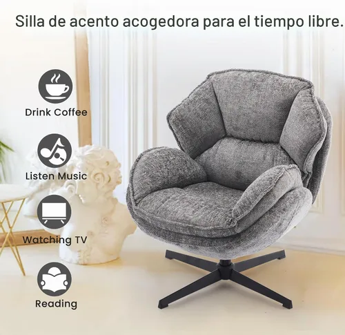Vista 6 de IWMH Swivel Accent Chair for Living Room,Comfy Lounge Chair with Metal Legs Sillón tapizado moderno, asiento ancho, sillón reclinable, sofá de ocio