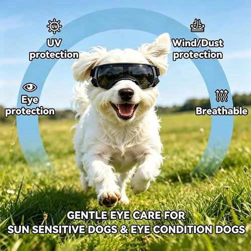 Vista 5 de ENJOYING Lentes de sol para perros de razas pequeñas, antirayos UV para perros pequeños, resistentes al viento, protección de ojos de perro