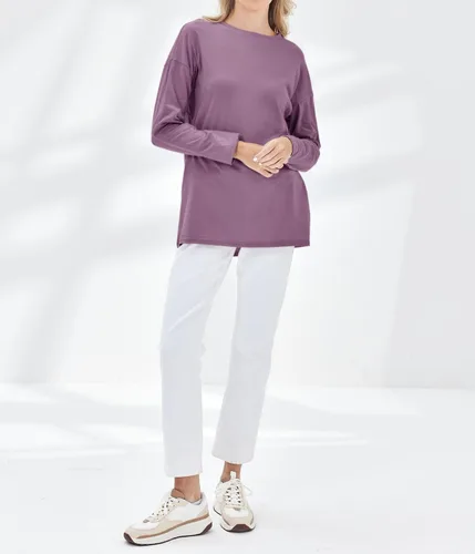 Vista 41 de Fisoew Camisetas de manga larga para mujer, holgadas, casuales, con cuello redondo, blusa suave