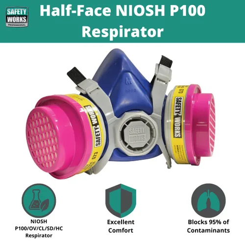 Vista 2 de Safety Works - Máscara respiratoria multiusos Niosh Ov/AG/P100 SWX00320