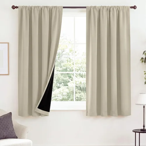 Vista 34 de NICETOWN Biscotti Beige 100% Cortinas opacas de 45" de largo para cocina, bolsillo con varilla para sótano completamente opaco, cortinas térmicas