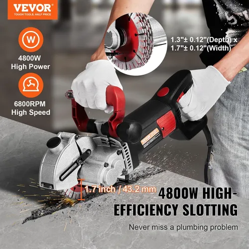 Vista 2 de VEVOR Wall Chaser - Cortador de hormigón de 4800 W (con hojas de sierra de 5 x 5 pulgadas, a prueba de polvo y visión infrarroja de línea)