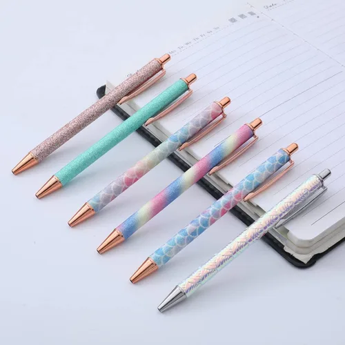 Vista 2 de Oddmoal Fun Sparkle - Bolígrafo para mujer, bonitos bolígrafos de metal brillante, bolígrafo multicolor retráctil para diario y escuela, tinta