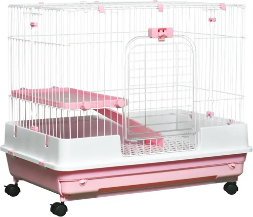 Vista 11 de Jaula para animales pequeños de 6 niveles PawHut con ruedas, bandeja extraíble, plataforma y rampa para conejos, chinchillas, hurones, color negro