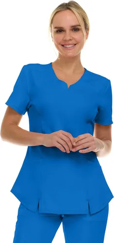 Vista 17 de MediChic Scrubs Top Quirúrgico para Mujer con Cuello en V con Muesca Elástico de Moda con Dos Bolsillos, Tela Flex de Fácil Cuidado Blanco
