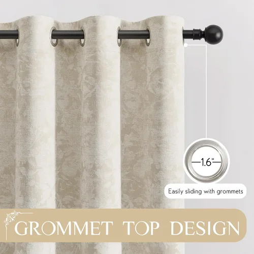 Vista 6 de Beauoop - Cortinas opacas beige con diseño floral jacquard, 2 paneles, para dormitorio/sala, de felpilla, gris pardo, aislantes y a prueba de ruido
