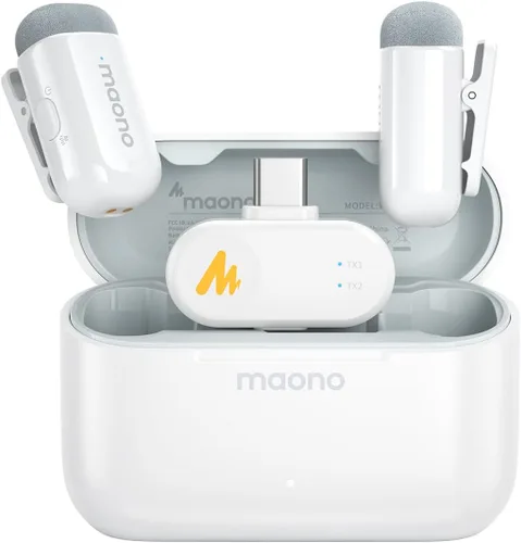 Vista 13 de MAONO Wave T1 Mini micrófono inalámbrico Lavalier para iPhone/Android, cancelación de ruido, filtro de voz AI, 30 horas utilizado con estuche