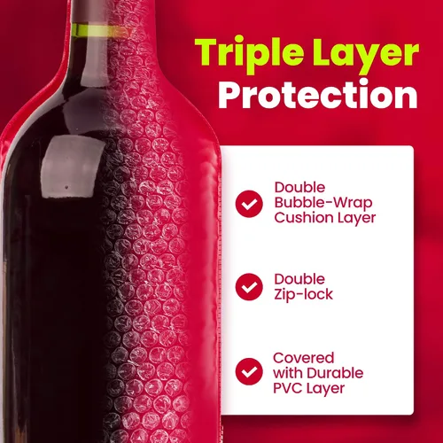 Vista 4 de Bottle Shield - Bolsa de viaje reutilizable con protector de vino (paquete de 3) – Traje de envoltura acolchada de burbujas – Funda de botella