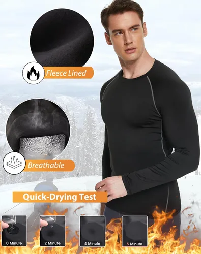 Vista 4 de Paquete de 5 o 4 camisas de compresión térmica para hombre, forro polar, manga larga, capa base atlética, equipo de entrenamiento para clima frío