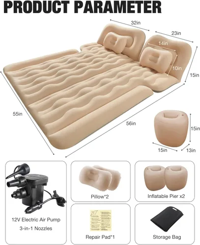 Vista 4 de BEBAS Car Air Mattress for SUV Truck Back Seat Camping Inflatable Bed Beige