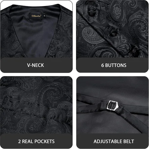 Vista 4 de DiBanGu Conjunto de chaleco de corbata y corbatín para hombre, chaleco de Negro