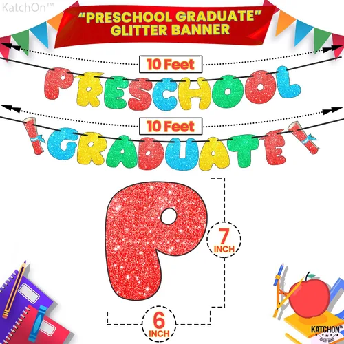 Vista 2 de KatchOn, Cartel de graduación preescolar con purpurina – 10 pies, No DIY Letrero de graduación para decoraciones de graduación preescolar 2025