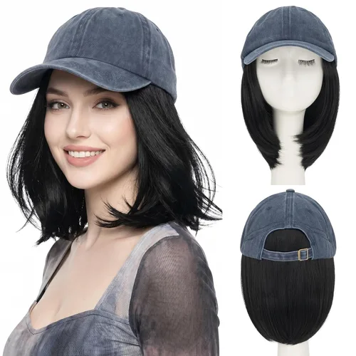 Vista 35 de SEGO - Gorra de béisbol con extensiones de cabello para mujer, resistente al calor, sintético, 6 pulgadas, ajustable, corta, recta, peluca