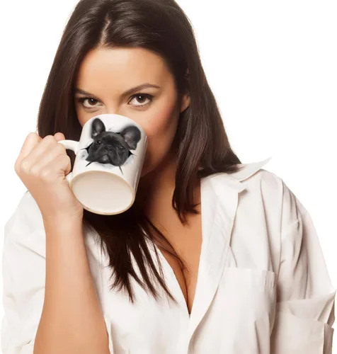 Vista 2 de Taza negra de bulldog francés – Taza de café divertida de cerámica – Regalo perfecto de bulldog francés – Bonita taza de café novedosa – Gran