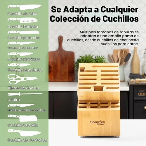 Vista 2 de 20 Slot soporte universal para cuchillos de bambú sin cuchillos. Shenzhen Knives organizador y base para almacenar cuchillos
