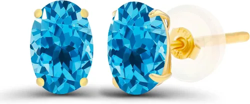 Vista 45 de Aretes ovalados de plata de ley 925 maciza chapados en oro de 0.236 x 0.157 pulgadas con piedra natal genuina para mujer Aretes de tuerca Amatista