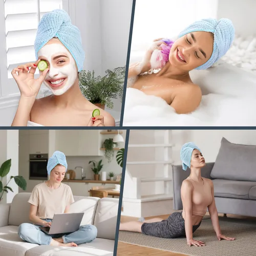 Vista 6 de Paquete de 2 toallas de microfibra para el cabello - 41 x 24 pulgadas, súper suaves, absorbentes, de secado rápido sin encrespamiento, envoltorio