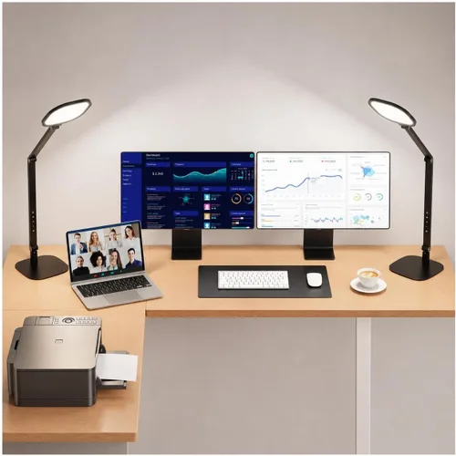 Vista 8 de Lámpara de escritorio LED para oficina en casa, luz de escritorio para videollamada, luz de computadora de 3 temperaturas de color y 10 niveles