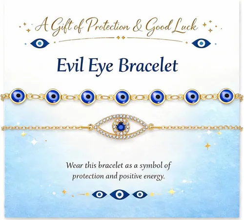 Vista 10 de choice of all Pulseras contra el mal de ojo azul, joyería Ojo Hamsa, delicadas pulseras de eslabones dorados para mujer, protección turca