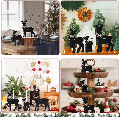 Vista 4 de Faccito 3 piezas de decoración de mesa de reno de Navidad, centros de mesa rústicos de ciervos familiares con lazo de cuerda, decoración de bandeja