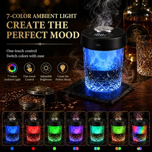 Vista 3 de Kit de ahumador de whisky eléctrico, ahumador de cóctel recargable sin antorcha con 7 luces de color, ahumador de bebidas portátil con 10 chips