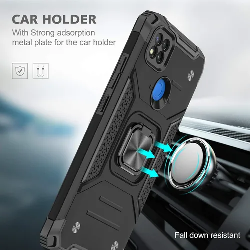 Vista 3 de Asuwish Funda de teléfono para Xiaomi Redmi 9C con protector de pantalla de vidrio templado y soporte de anillo, delgado híbrido protector móvil
