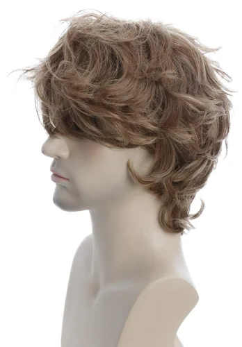 Vista 2 de karlery Peluca marrón esponjosa corta y rizada para hombre con flequillo para Halloween Cosplay peluca