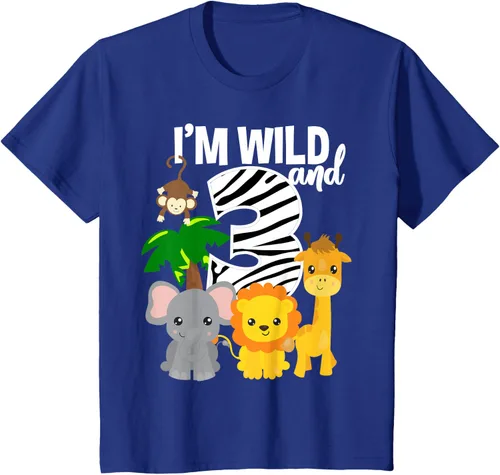 Vista 47 de Camiseta de cumpleaños con temática de zoológico de I'm Wild and 3, Negro, S