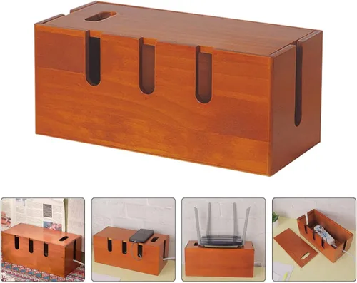 Vista 7 de Ipetboom Wooden Cord Organizer Box with Lid, Large Cable Management Box for Home Office, Dustproof Wire Storage Organizer for Desk and Electronics