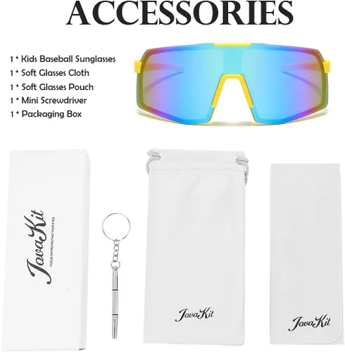 Vista 7 de JOVAKIT Gafas de sol de béisbol para niños y niñas de 3 a 13 años, lentes de sol de béisbol juvenil, UV400, pantallas deportivas de ciclismo