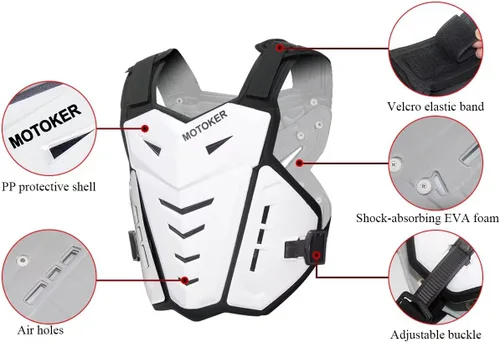 Vista 3 de Protector de pecho para motocross para adultos y jóvenes, chaleco protector para motocicleta, protector trasero para bicicleta de tierra y carreras