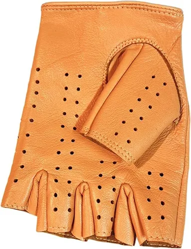 Vista 2 de Guantes sin forro de piel de oveja genuina para hombre, medio dedo, ciclismo, motocicleta, ejercicio y fitness, sin forro
