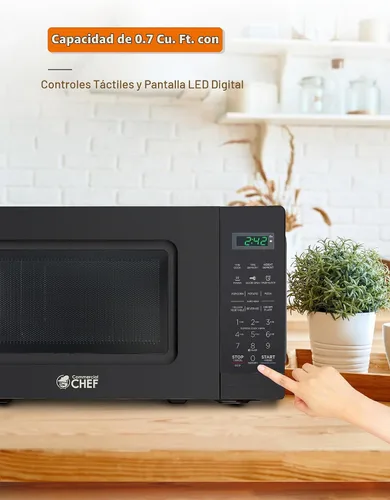 Vista 6 de Microondas Commercial CHEF de 0.7 pies cúbicos con 10 niveles de potencia, microondas de 700 W con pantalla digital, con cerradura de seguridad