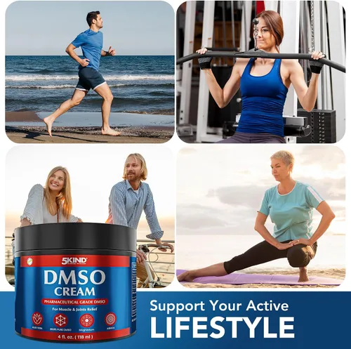 Vista 4 de 5Kind DMSO Crema para aliviar el dolor, 4 onzas líquidas, 99.9% DMSO puro grado farmacéutico, aloe vera, magnesio, árnica y mentol, alivio tópico
